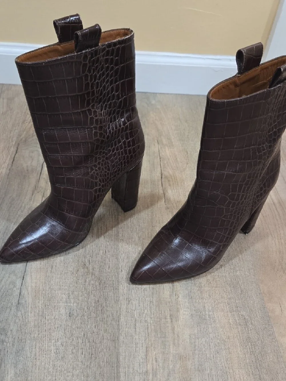 Paris Texas Brown Croc-Embossed Leather Ankle Boots